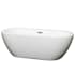 Wyndham Collection Soho 68" Free Standing Acrylic Soaking Tub with Center Drain, Pop-Up Drain Assembly, and Overflow - Tub Filler Not Included White / Brushed Nickel Trim