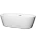 Wyndham Collection Mermaid 71" Free Standing Acrylic Soaking Tub with Center Drain, Pop-Up Drain Assembly, and Overflow - Tub Filler Not Included White / Brushed Nickel Trim