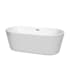 Wyndham Collection Carissa 67" Free Standing Acrylic Soaking Tub with Center Drain, Drain Assembly, and Overflow White / Brushed Nickel Trim