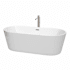 Wyndham Collection Carissa 71" Free Standing Acrylic Soaking Tub with Center Drain, Drain Assembly, and Overflow - Includes Floor Mounted Tub Filler with Hand Shower White / Brushed Nickel Trim