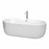Wyndham Collection Juliette 71" Free Standing Acrylic Soaking Tub with Center Drain, Drain Assembly, and Overflow - Includes Floor Mounted Tub Filler with Hand Shower White / Brushed Nickel Trim