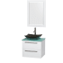 Glossy White Vanity with Green Glass Top and Arista Black Granite Sink