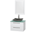 Glossy White Vanity with Green Glass Top and Altair Black Granite Sink