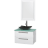 Glossy White Vanity with Green Glass Top and Arista Black Granite Sink