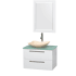 Glossy White Vanity with Green Glass Top and Arista Ivory Marble Sink