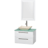 Glossy White Vanity with Green Glass Top and Avalon Ivory Marble Sink