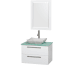 Glossy White Vanity with Green Glass Top and Avalon White Carrera Marble Sink