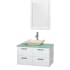 Glossy White Vanity with Green Glass Top and Avalon Ivory Marble Sink