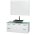 Glossy White Vanity with Green Glass Top and Altair Black Granite Sink