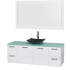 Glossy White Vanity with Green Glass Top and Arista Black Granite Sink