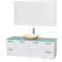 Glossy White Vanity with Green Glass Top and Arista Ivory Marble Sink