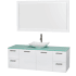 Glossy White Vanity with Green Glass Top and Arista White Carrera Marble Sink