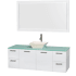 Glossy White Vanity with Green Glass Top and Bone Porcelain Sink