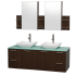 Espresso Vanity with Green Glass Top and Avalon White Carrera Marble Sinks