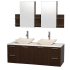 Espresso Vanity with White Stone Top and Avalon Ivory Marble Sinks