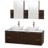 Espresso Vanity with White Stone Top and Avalon White Carrera Marble Sinks