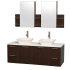 Espresso Vanity with White Stone Top and Bone Porcelain Sinks