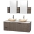 Grey Oak Vanity with White Stone Top and Arista Ivory Marble Sinks