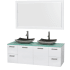 Glossy White Vanity with Green Glass Top and Altair Black Granite Sinks