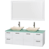 Glossy White Vanity with Green Glass Top and Avalon Ivory Marble Sinks