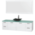 Glossy White Vanity with Green Glass Top and Arista Black Granite Sink