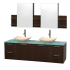 Espresso Vanity with Green Glass Top and Arista Ivory Marble Sinks
