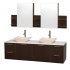 Espresso Vanity with White Stone Top and Avalon Ivory Marble Sinks