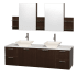 Espresso Vanity with White Stone Top and Bone Porcelain Sinks