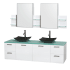 Glossy White Vanity with Green Glass Top and Arista Black Granite Sinks