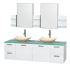 Glossy White Vanity with Green Glass Top and Arista Ivory Marble Sinks