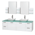 Glossy White Vanity with Green Glass Top and Avalon White Carrera Marble Sinks