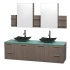 Grey Oak Vanity with Green Glass Top and Arista Black Granite Sinks