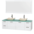 Glossy White Vanity with Green Glass Top and Avalon Ivory Marble Sinks