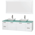 Glossy White Vanity with Green Glass Top and Avalon White Carrera Marble Sinks