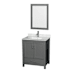 Wyndham Collection Sheffield 30" Free Standing Single Basin Vanity Set with Cabinet, Marble Vanity Top, and Framed Mirror Dark Gray / White Carrara Marble Top / Brushed Chrome Hardware