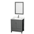 Wyndham Collection Sheffield 30" Free Standing Single Basin Vanity Set with Cabinet, Quartz Vanity Top, and Framed Mirror Dark Gray / Giotto Quartz Top / Brushed Chrome Hardware