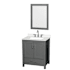 Wyndham Collection Sheffield 30" Free Standing Single Basin Vanity Set with Cabinet, Quartz Vanity Top, and Framed Mirror Dark Gray / Giotto Quartz Top / Brushed Chrome Hardware