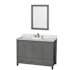Wyndham Collection Sheffield 48" Freestanding Single Basin Vanity Set with Hardwood Cabinet, Marble Vanity Top, and Framed Mirror Dark Gray / White Carrara Marble Top / Brushed Chrome Hardware
