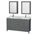 Wyndham Collection Sheffield 60" Free Standing Double Basin Vanity Set with Cabinet, Marble Vanity Top, and Medicine Cabinets Dark Gray / White Carrara Marble Top / Brushed Chrome Hardware