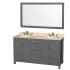Wyndham Collection Sheffield 60" Free Standing Double Basin Vanity Set with Cabinet, Marble Vanity Top, and Framed Mirror Dark Gray / Ivory Top