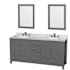 Wyndham Collection Sheffield 72" Free Standing Double Basin Vanity Set with Hardwood Cabinet, Marble Vanity Top, Framed Mirrors, and Undermount Oval Sinks Dark Gray / White Carrara Marble Top / Brushed Chrome Hardware