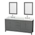 Wyndham Collection Sheffield 72" Free Standing Double Basin Vanity Set with Cabinet, Quartz Vanity Top, and Framed Mirror Dark Gray / Giotto Quartz Top / Brushed Chrome Hardware