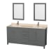 Wyndham Collection Sheffield 72" Freestanding Vanity Set with Hardwood Cabinet, Marble Vanity Top, Two Mirrors, and Two Undermount Rectangular Sinks - Less Faucet(s) Dark Gray / Ivory Top