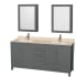 Wyndham Collection Sheffield 72" Free Standing Double Basin Vanity Set with Cabinet, Marble Vanity Top, and Medicine Cabinets Dark Gray / Ivory Top