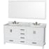 Wyndham Collection Sheffield 72" Free Standing Double Basin Vanity Set with Wood Cabinet, Marble Vanity Top, and Framed Mirror White / White Carrara Marble Top / Brushed Chrome Hardware