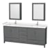 Wyndham Collection Sheffield 80" Free Standing Double Basin Vanity Set with Hardwood Cabinet, Cultured Marble Vanity Top, and Medicine Cabinets Dark Gray / Carrara Cultured Marble Top / Brushed Chrome Hardware
