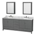 Wyndham Collection Sheffield 80" Free Standing Double Basin Vanity Set with Hardwood Cabinet, Marble Vanity Top, Medicine Cabinets, and Undermount Oval Sinks Dark Gray / White Carrara Marble Top / Brushed Chrome Hardware