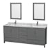 Wyndham Collection Sheffield 80" Free Standing Double Basin Vanity Set with Hardwood Cabinet, Marble Vanity Top, Framed Mirrors, and Undermount Rectangular Sinks Dark Gray / White Carrara Marble Top / Brushed Chrome Hardware