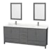 Wyndham Collection Sheffield 80" Free Standing Double Basin Vanity Set with Cabinet, Quartz Vanity Top, and Framed Mirror Dark Gray / Giotto Quartz Top / Brushed Chrome Hardware