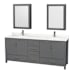 Wyndham Collection Sheffield 80" Free Standing Double Basin Vanity Set with Cabinet, Quartz Vanity Top, and Medicine Cabinet Dark Gray / Giotto Quartz Top / Brushed Chrome Hardware